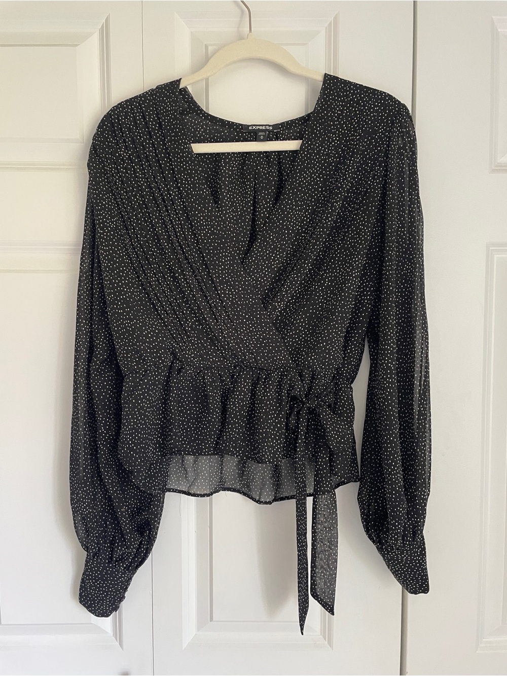 Express Black Polka Dot Wrap Top Medium
